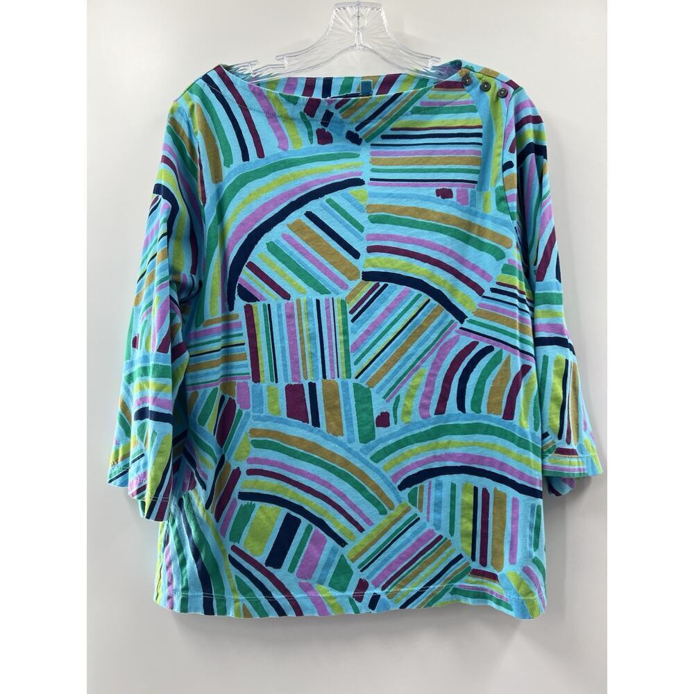 Fresh Produce Women’s 3/4 Sleeve Cotton Boat Neck Abstract Print Tee Blue Size M